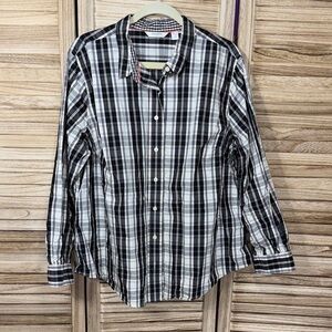 Liz Claiborne  Black and White Plaid Button Down Long Sleeve Shirt 2X
